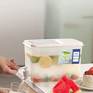 4L Fridge Beverage Dispenser with Leakproof Spigot Juice Jar Cold Kettle White - Picture 1 of 13