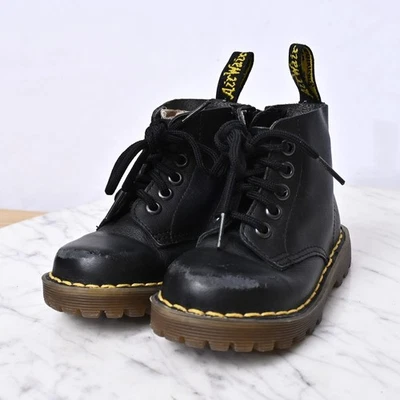 Dr. Martens Infant JIMMY Softy T Leather Lace Up Boots in Black Sz 8 Side Zip - Image 1 of 4