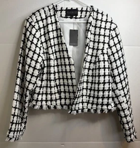 Eloquii strukturierter Cropped-Blazer vorne offen Damen Übergröße 18 schwarz-weiß - Bild 1 von 9