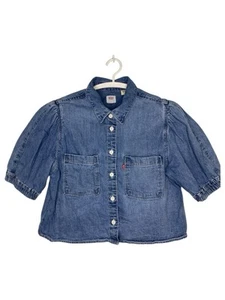 Levis Womens Large Denim Shirt Button Bubble Sleeve - Picture 1 of 6