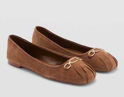 NUEVO MANGO MNG ZAPATOS PLANOS BAILARINA BALLET CUERO ESLABÓN MARRÓN MEDIO 39 US 8.5 Foto 1 de 4