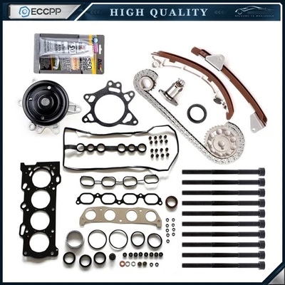 Fits Toyota Corolla 00-08 1.8 Head Gasket Bolts Set Timing Chain Kit Water Pump - Imagem 1 de 4