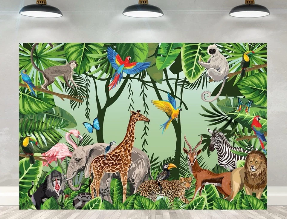 Ticuenicoa 5x3ft Jungle Safari Backdrop Tropical Animals Design Photo Booth Prop - Image 1 of 1