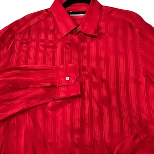 Dino Baldini rot 100% Seide gestreift Langarm Knopfleiste Hemd Größe 16 / 41 - Bild 1 von 8