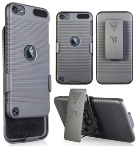 BLACK HARD CASE + BELT CLIP HOLSTER STAND FOR iPOD TOUCH 5 6 7 5th 6th 7th Gen - Picture 1 of 8