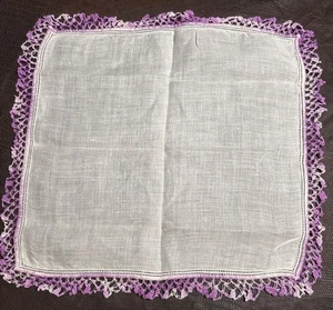 Vintage Handkerchief Hanky Wide Purple Crochet Border - Picture 1 of 3