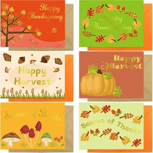 Fancy Land Thanksgiving Greeting Cards with Envelopes 24 Pack Gold Foil Fall Car - Picture 1 of 12