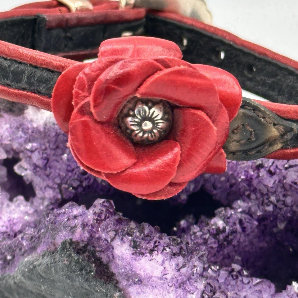 Pulsera Flor Cuero Rojo Brighton Ajustable Plateado Plateado Dije Calor Foto 1 de 4