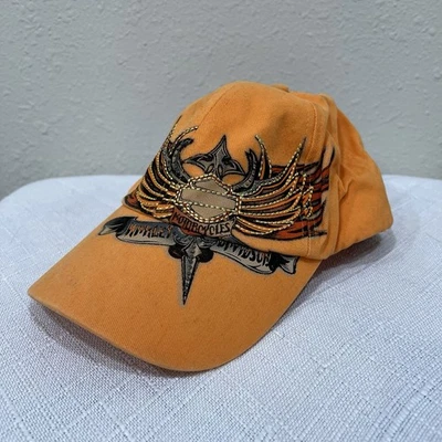 Gorra ajustable Harley Davidson motocicleta naranja estrás mujer talla única” Foto 1 de 4