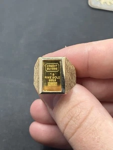 Vintage 1g .999 Gold Bar In 14kt Gold Ring! Size 8.5! Weighs 6.53 Grams - Picture 1 of 5