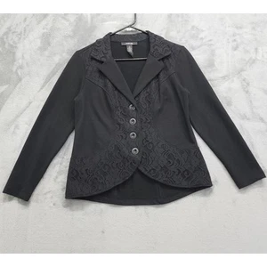 Style&Co Blazer Womens PS Black Lace Trim Stretch Cotton Button Front Jacket  - Picture 1 of 7