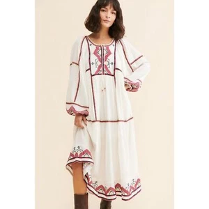 New FREE PEOPLE Sweet Escape Midi Dress $198 MEDIUM Ivory Boho Embroidered - Picture 1 of 9