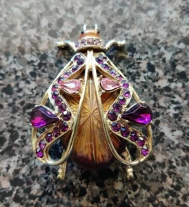 VINTAGE 2.5" Moth Scarab BUG GEM ENCRUSTED PIN Purple Gold Pink Gorgeous! - Picture 1 of 6
