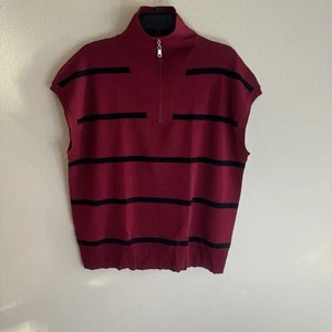 Hübscher Garten Rollkragenpullover Reißverschluss ärmellos rot gestreift Large neu - Bild 1 von 8