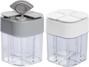 2 Pack 4 in 1 Spice Container Salt and Pepper Shaker Transparent Seasoning Shake - Picture 1 of 7