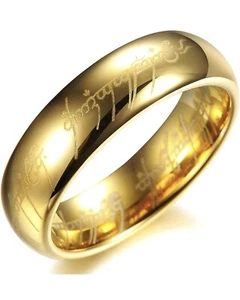 Men’s Wedding Band 18K Gold Plated Tungsten Carbide Steel Lord Of The Rings Sz S - Picture 1 of 3