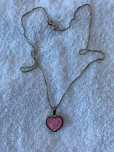 925 Sterling Silver Pink Fire Opal Heart With 16 inch Chain Pendant Necklace - Picture 1 of 3