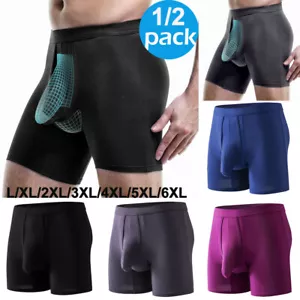 Mens Dual Pouch Underwear Long Leg Bulge Boxer Briefs Modal Elephant Trunks PLUS - Picture 1 of 27