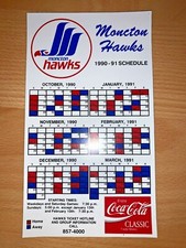 1990-91 MONCTON HAWKS AHL HOCKEY MAGNET SCHEDULE SKED COCA-COLA CLASSIC