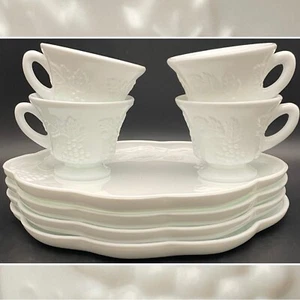 Indiana Glass Harvest Grape Milk Glass 8 Piece Snack Set c1970s Made in USA - Picture 1 of 16
