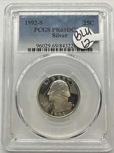 1992 S 25c Washington Proof Silver Quarter Dollar PCGS PR69DCAM BLU12 - Picture 1 of 4
