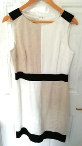 Hobbs London Gr. 10 beige schwarz weiß 100 % Flachs Leinen Anlass Kleid gefüttert - Bild 1 von 12