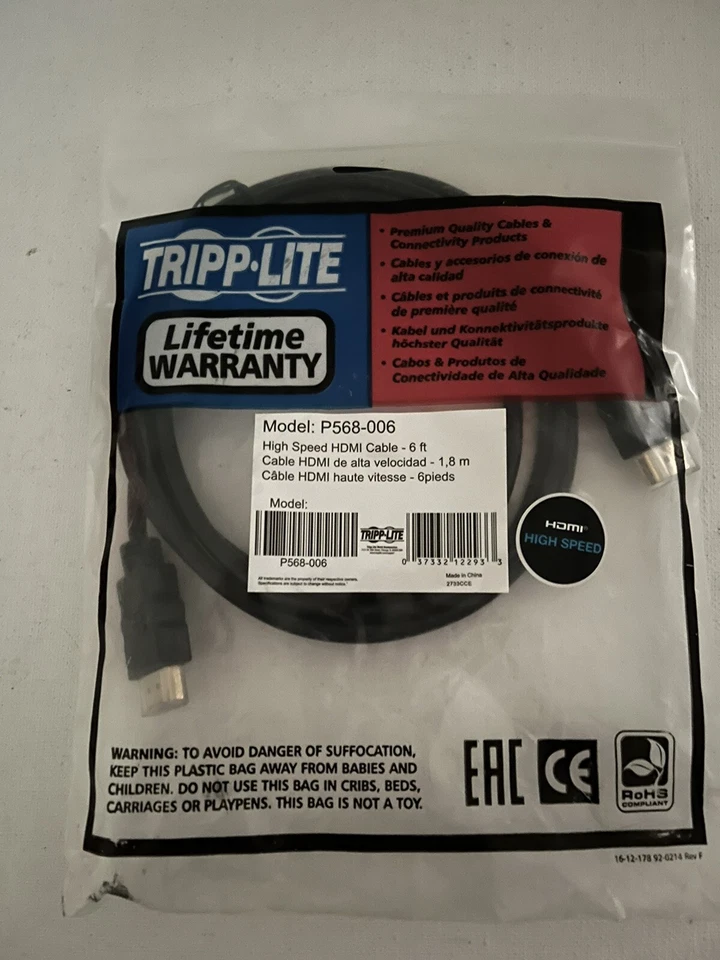 TRIPP LITE High-Speed HDMI Cable - 6ft - Model: P568-006 - Image 1 of 1