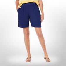Denim & Co. Naturals Petite Linen Blend Shorts with Pockets Petite Small Navy