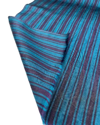 Moire Blue - Damson Striped  Silk Luxurious Upholstery Ottoman Fabric By 2 Meter - Image 1 of 4