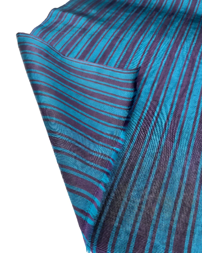 Moire Blue - Damson Striped  Silk Luxurious Upholstery Ottoman Fabric By 2 Meter - Image 1 of 4