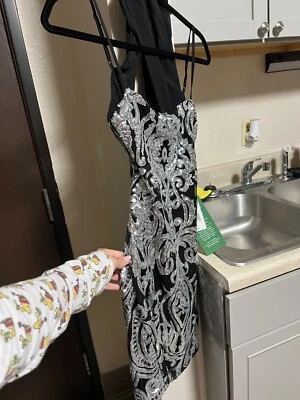 Elegant Black and Silver Sequin Dress - Image 1 of 2