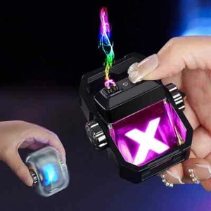 Metall Mechanisch Wind Kreisel Dekompression Dual Arc Feuerzeug USB Plasma Elektr - Bild 1 von 19