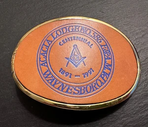 FIBBIA CINTURA CENTENARIO 1991 ACACIA LODGE #586 E &AM WAYNESBORO PA MASON B296 - Foto 1 di 7