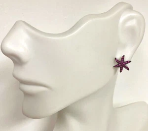 Elegant NEW 925 Sterling Silver Starfish Push Back Earrings W/ Violet Red CZs - Picture 1 of 4