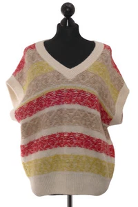 Closed Ladies Tanktop XS Beige Colourful Striped Oversized Coarse Knit + Alpaca - Picture 1 of 6