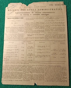 RECUEIL DES ACTES ADMINISTRATIFS - APPROVISIONNEMENT USTENSIBLES MENAGERS 1943 - Imagen 1 de 2