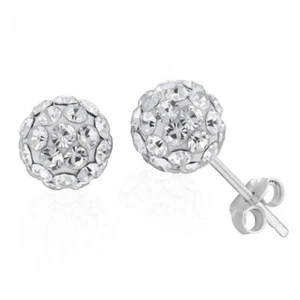 Sterling Silver Crystal White Ball Stud Earrings - Picture 1 of 2