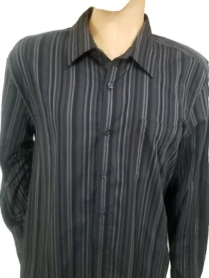 Camisa para hombre Kenneth Cole talla XXL a rayas con botones manga larga negra gris 01 Foto 1 de 4