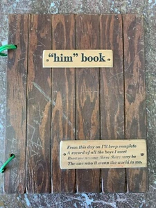 Vintage 1970s "Him" book handmade dating journal wood panel covers retro weird - Picture 1 of 6