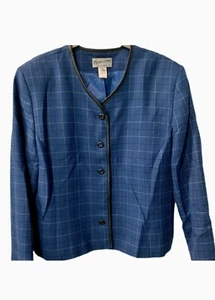 Pendleton Blazer Jacket Size 16 Blue Plaid Virgin Wool Black Work Career Casual - Picture 1 of 3