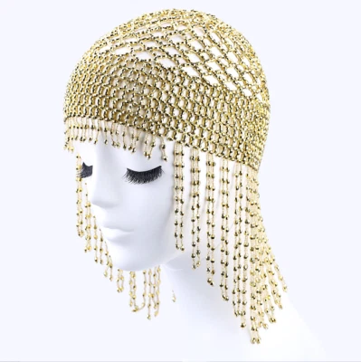 Sombrero de fiesta Durag cadena borla egipcia con cuentas exótico de la cabeza de Cleopatra Foto 1 de 4