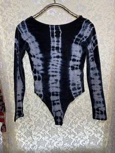 All Saints velvet velour tie dye long sleeve thong bodysuit dark navy small euc - Picture 1 of 9