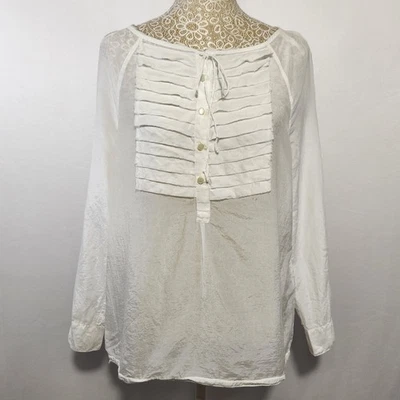 Top para mujer Gap talla XS blanco mezcla de seda transparente manga larga con lengüeta botón delantero Foto 1 de 4