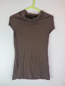 Banana Republic Shirt Womens Small Brown Silk Short Sleeve Draped Neck Top - Picture 1 of 6