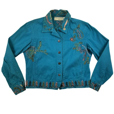 Carrie Allen Jacket Womens Medium Embroidered Boho Paisley Cotton Button-Up - Image 1 of 4