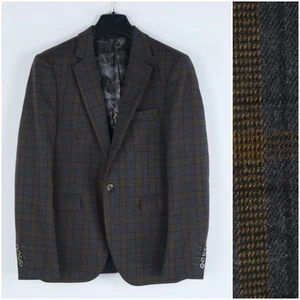 Mens Check Plaid Sport Coat 34R US Size Grey Wool Blazer Jacket - Picture 1 of 12