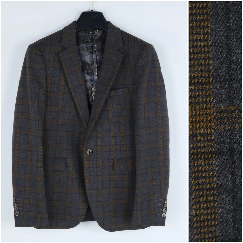 Mens Check Plaid Sport Coat 34R US Size Grey Wool Blazer Jacket - Image 1 of 4