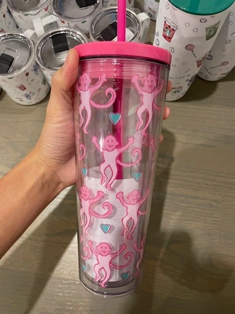 NUEVO vaso Starbucks X Roller Rabbit 2025 Holiday Pink Monkey Venti 24 oz Foto 1 de 1