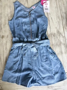 Justice Chambray Medium Blue Zip Jumper With Tie Waist NWT Gorgeous - Picture 1 of 4