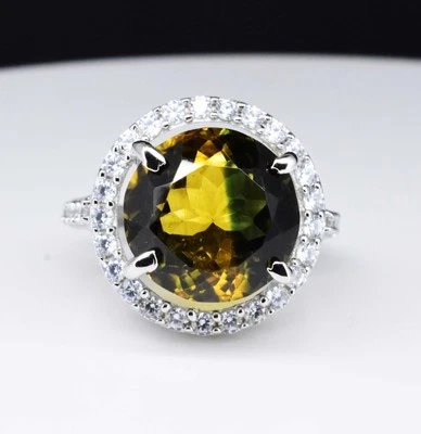 Anello in argento sterling 925 con tormalina bicolore naturale da 12,5 mm... - Immagine 1 di 4